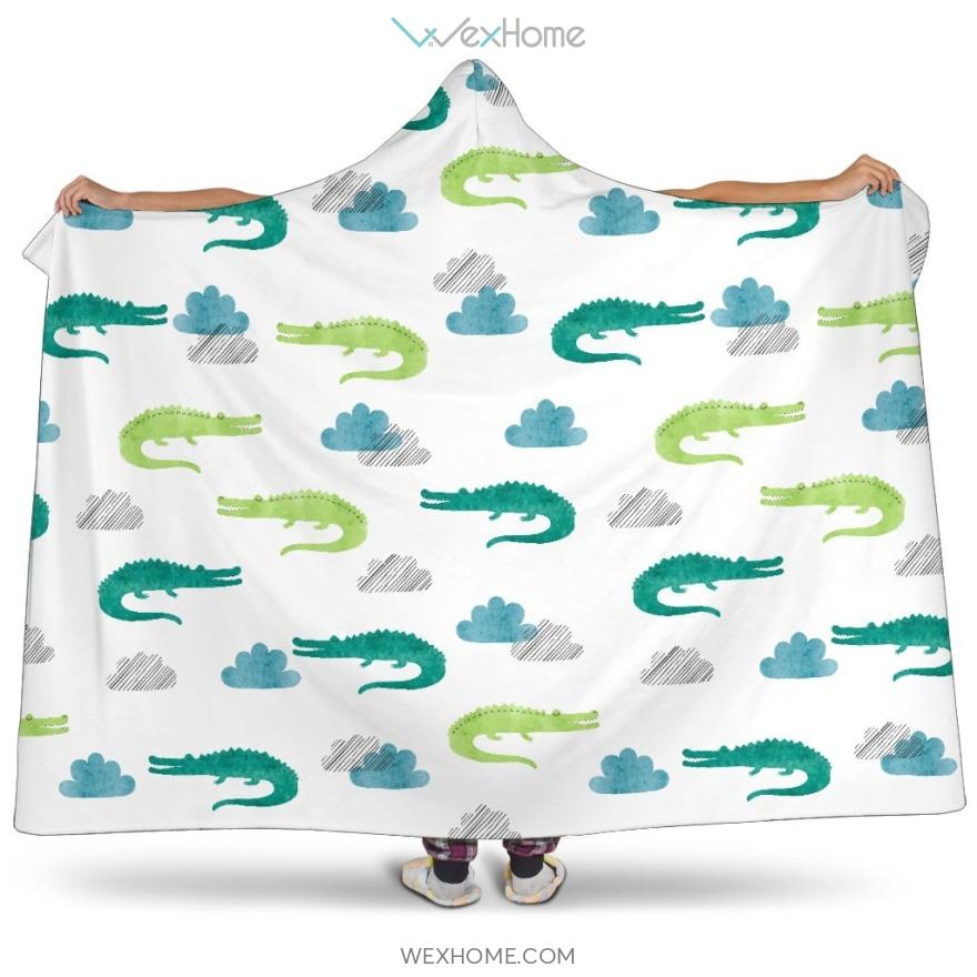 Watercolor Crocodile Pattern Hooded Blanket