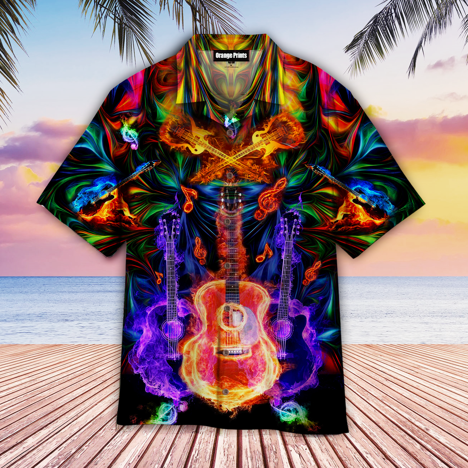 Colorful Neon Guitar Aloha Hawaii Shirts For Men And Women Ha67148