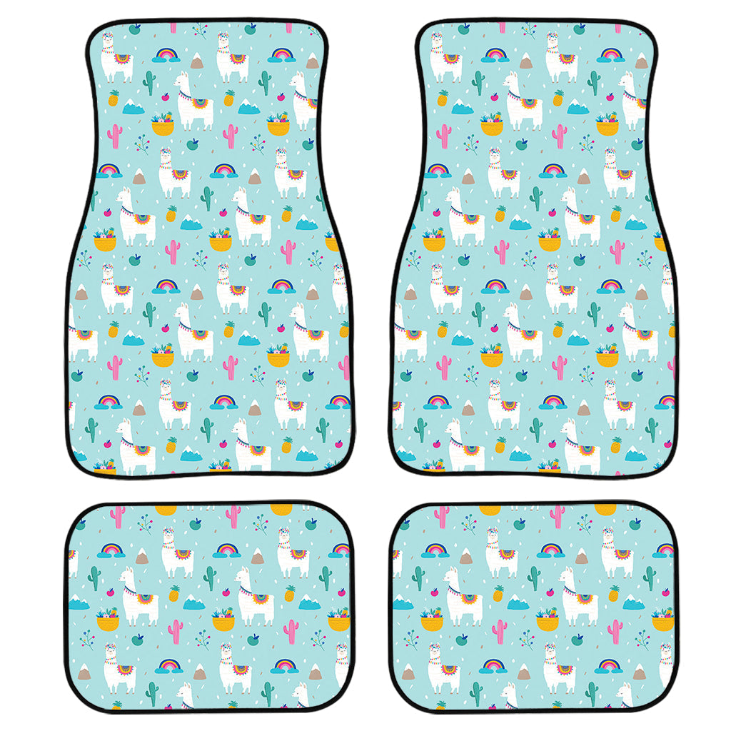 Happy Llama And Cactus Pattern Print Front And Back Car Floor Mats, Front Car Mat