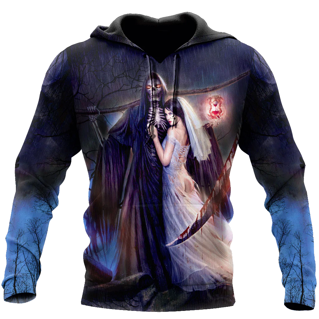 Skull And Beautiful Girl Hoodie, The Death Devil On Hoodies, Halloween Hoodie For Him Her