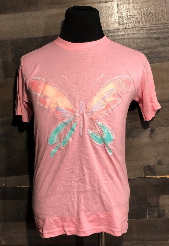 Vintage 80S Butterfly Pink 1980S Shirt Vintage 80S Clothing Shirt