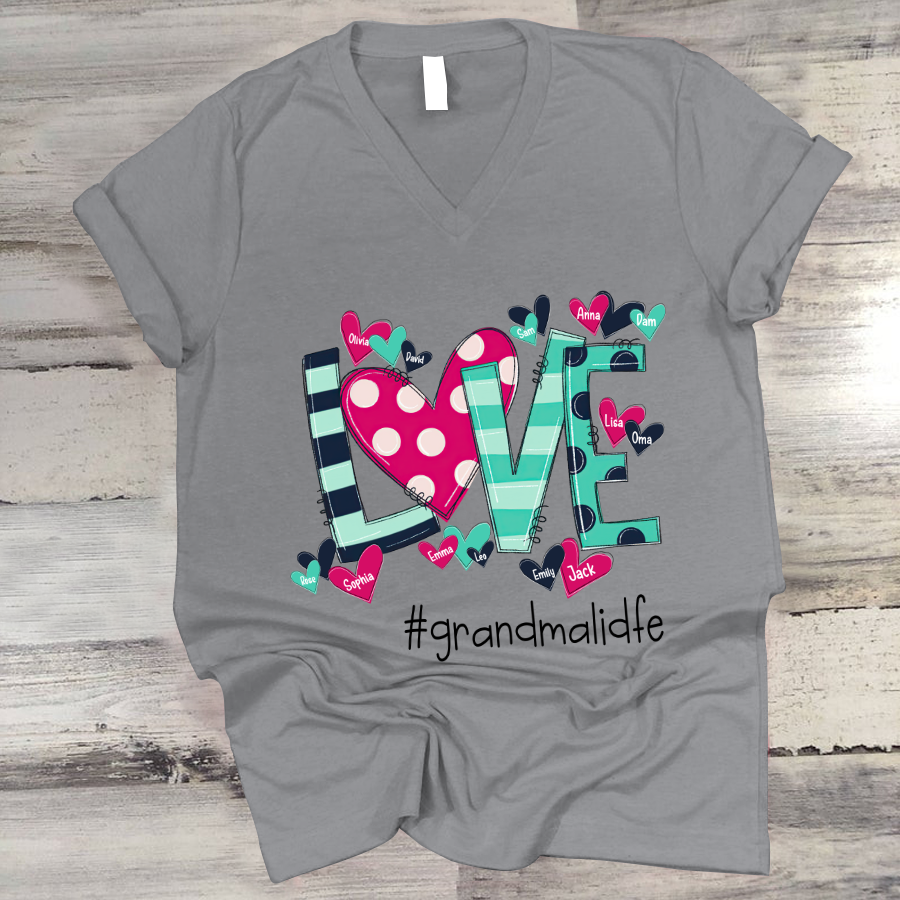 Valentines Love Grandma Custom Names V-Neck