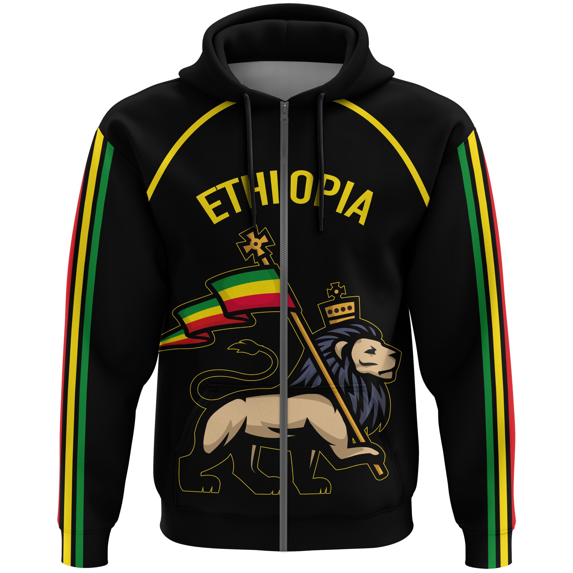 1stTheWorld Ethiopia Full-Zip Hoodie Flag Lion Black A10