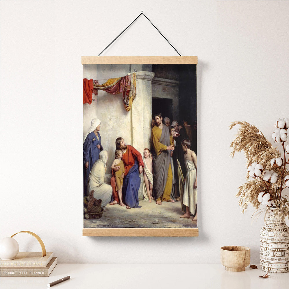 Suffer The Children To Come Unto Me Hanging Canvas Wall Art – Christan Wall Decor – Religious Canvas