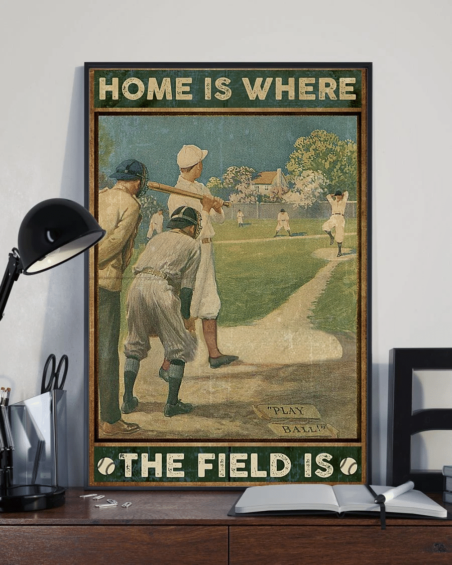 Baseball Poster Canvas – Home Is Where The Field Is Vintage Home Decor Wall Art Evg81176