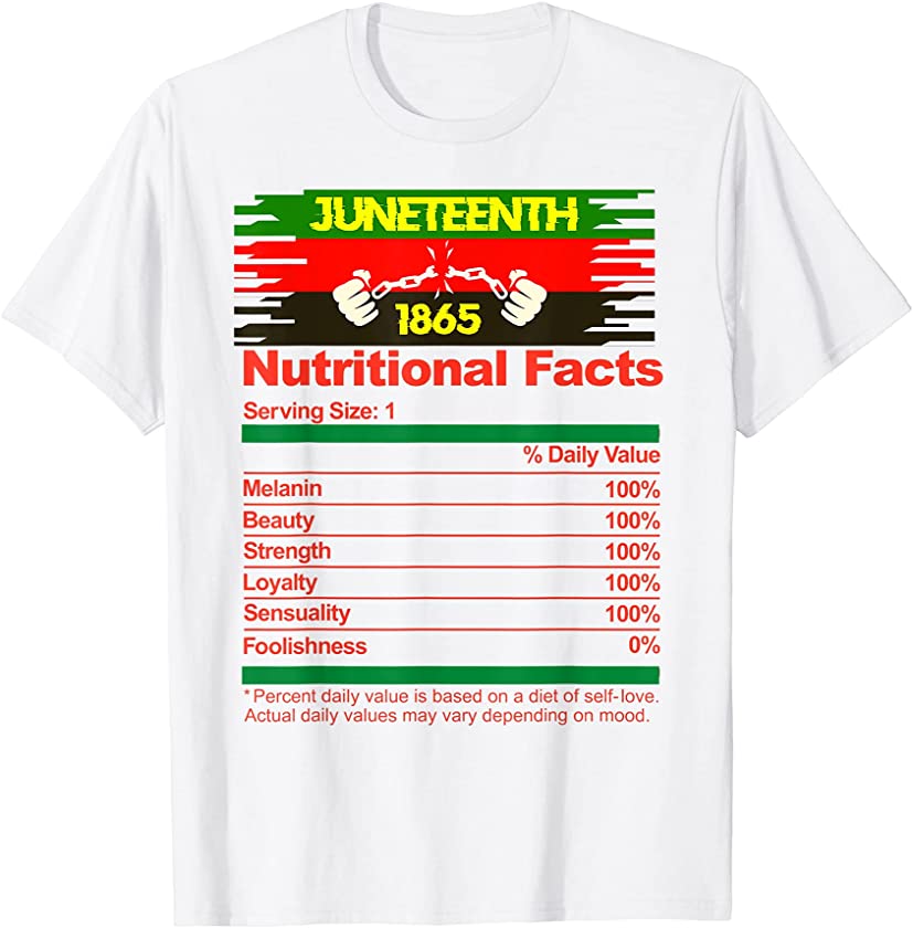 Juneteenth Black King Queen Nutritional Fact Black Men Women T-Shirt