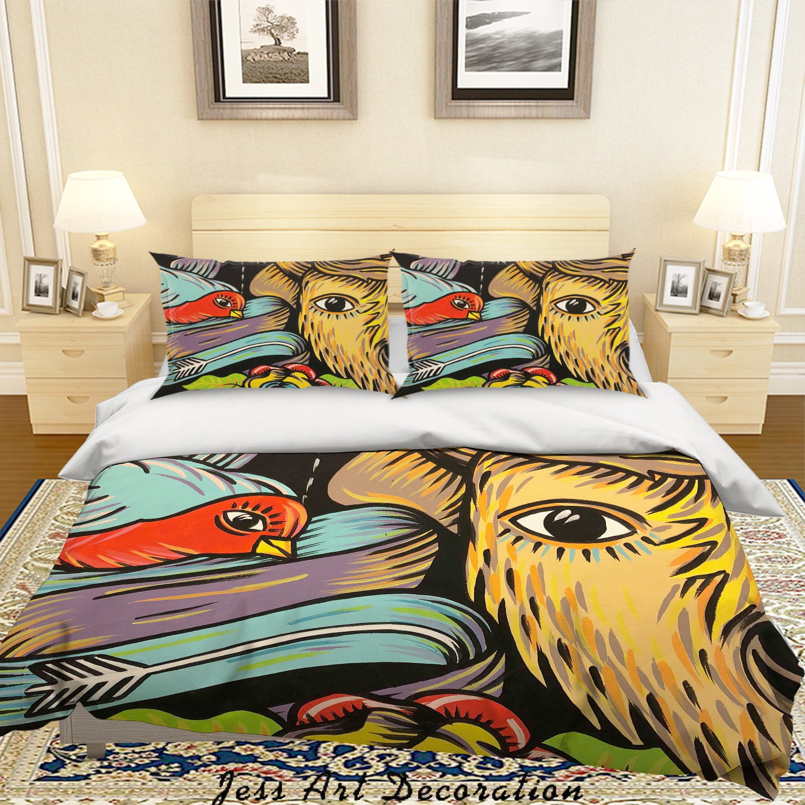 3D Graffiti Colorful Bird Animal Quilt Cover Set Bedding Set Duvet Cover Pillowcases Lxl