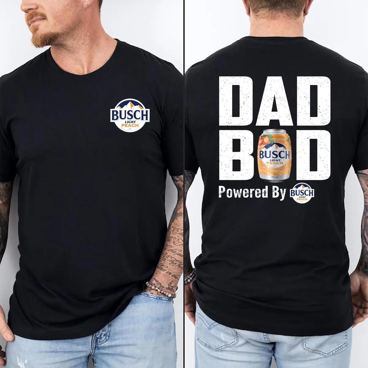 Busch Light Peach Dad Bod Shirt, Father’s Day T-Shirt, Funny Beer Lover Tee, Powered By Busch Light Peach, Drinking Humor Graphic T-Shirt for Dads, Men’s Graphic Tees