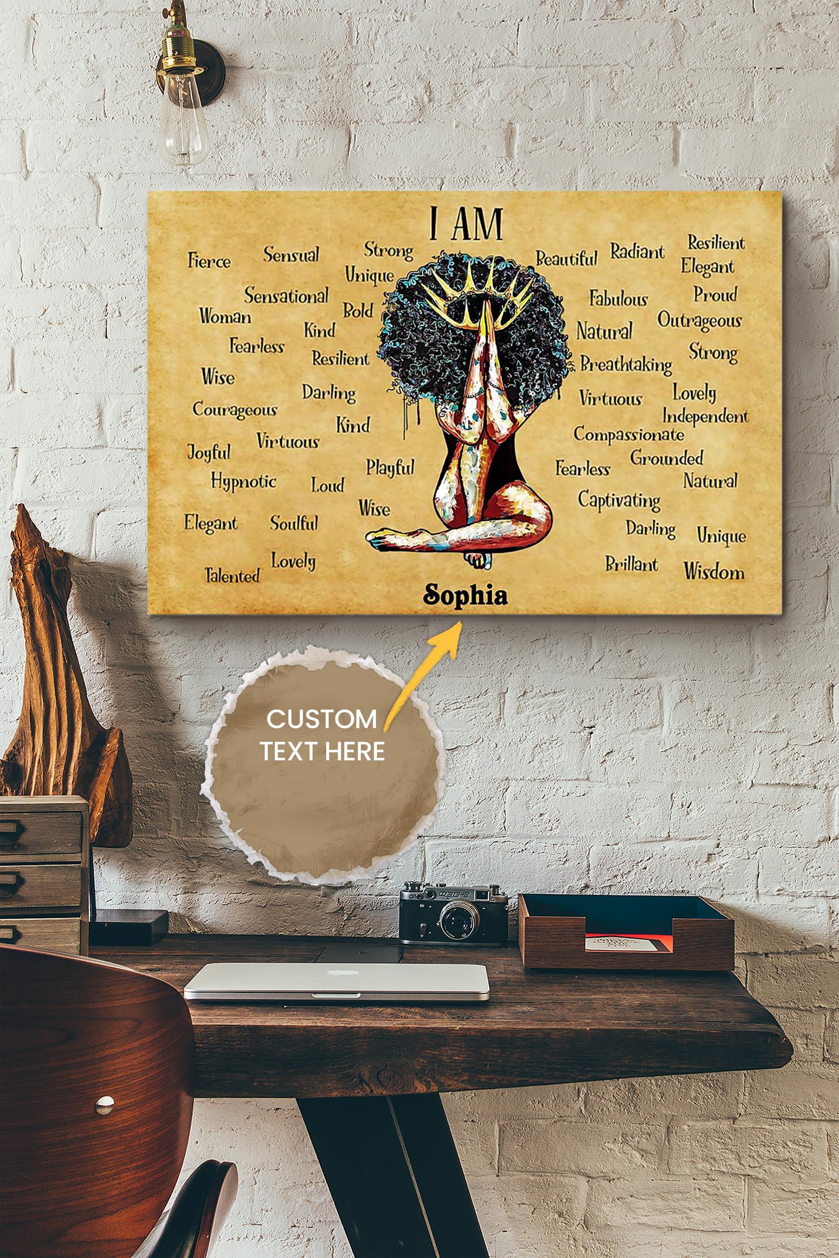 Afro Girl Personalized Poster – Women Wall Art – Gift For African Woman Home Decor Wrapped Canvas