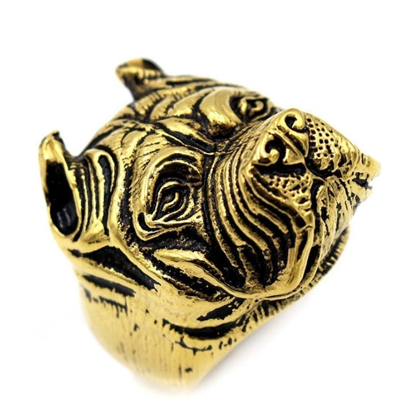 Stainless Steel  Fashion Mens Boys Pitbull Dog Ring Jewelry