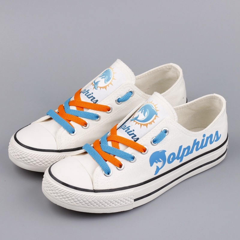 Miami Dolphins Canvas Shoes White Sneakers Style #1