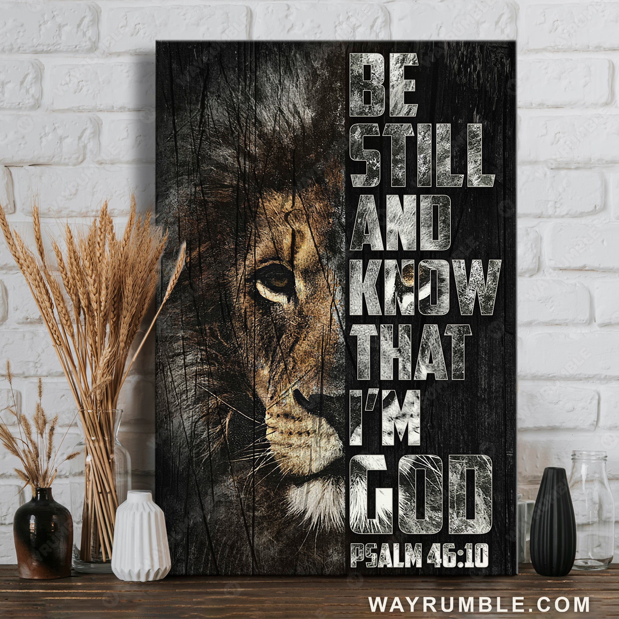 The Lion Of Judah, Black Background, Be Still And Know That I Am God- Jesus Portrait Canvas Prints, Christian Wall Art