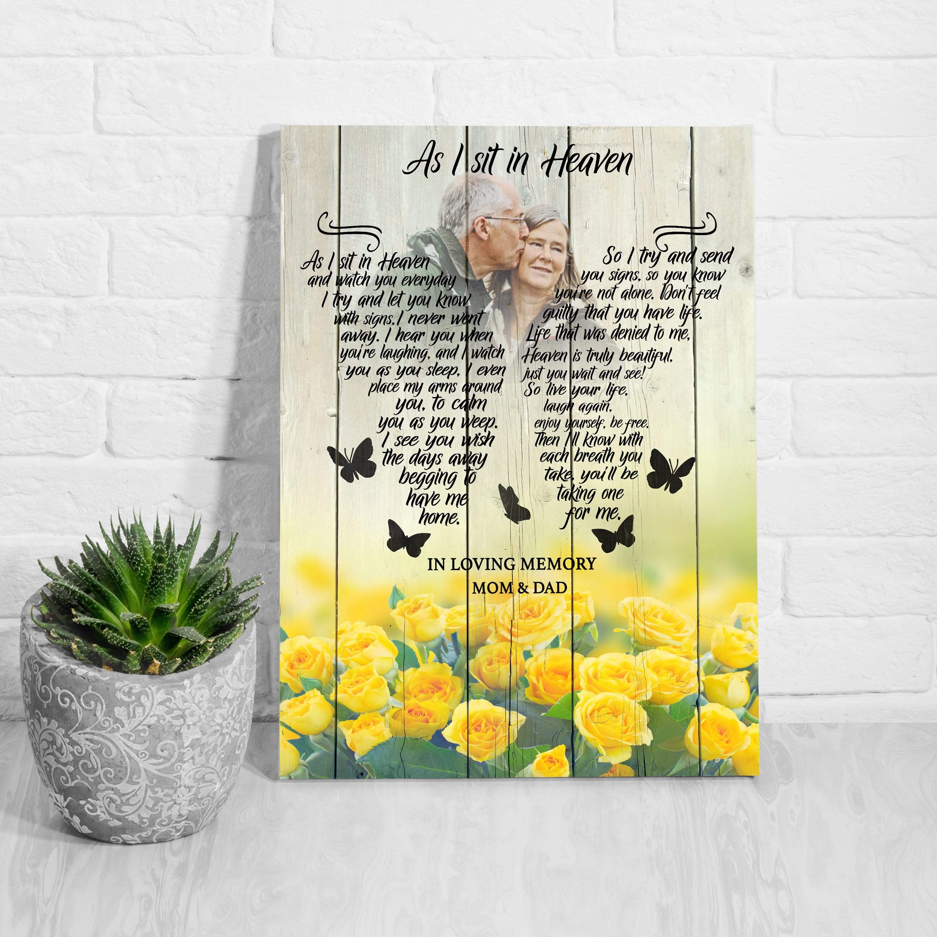 As I Sit In Heaven Yellow Roses Background,  Personalized Photo Memorial Poster Canvas, Gift For Family Gift for Remembrance Home Decor Wall Art Visual Art