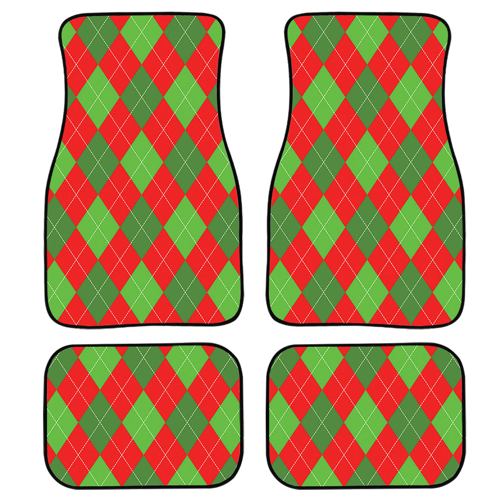 Green And Red Argyle Pattern Print Front And Back Car Floor Mats, Front Car Mat