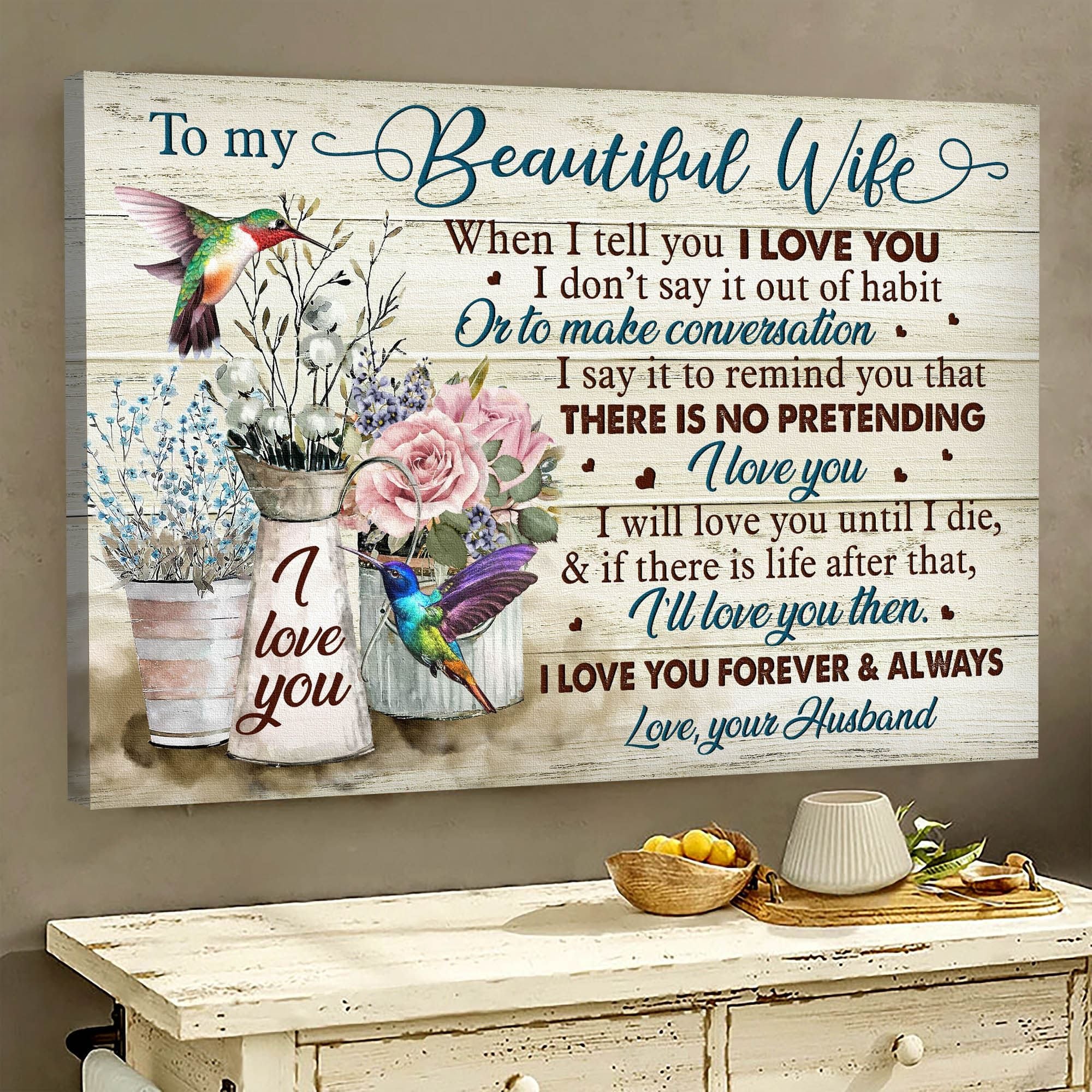 To My Wife – Hummingbird And Flowers – I Will Love You Until I Die – Couple Landscape Canvas Prints Wall Art Gift For Family, Wall Art Decor, Canvas Print, Home Decor