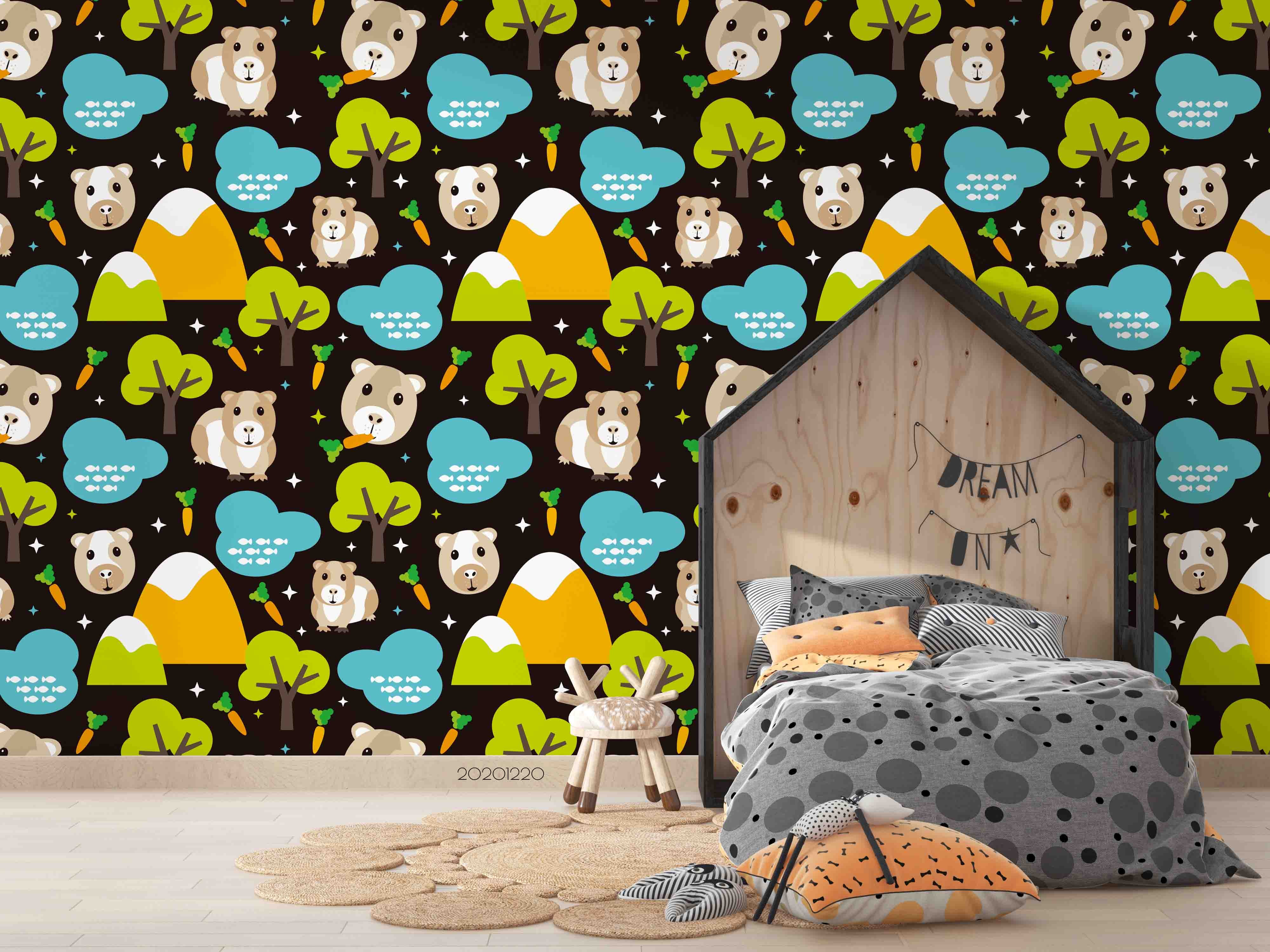 3D Hand Drawn Animal Bear Mountain Wall Mural Wallpaper Lqh 106