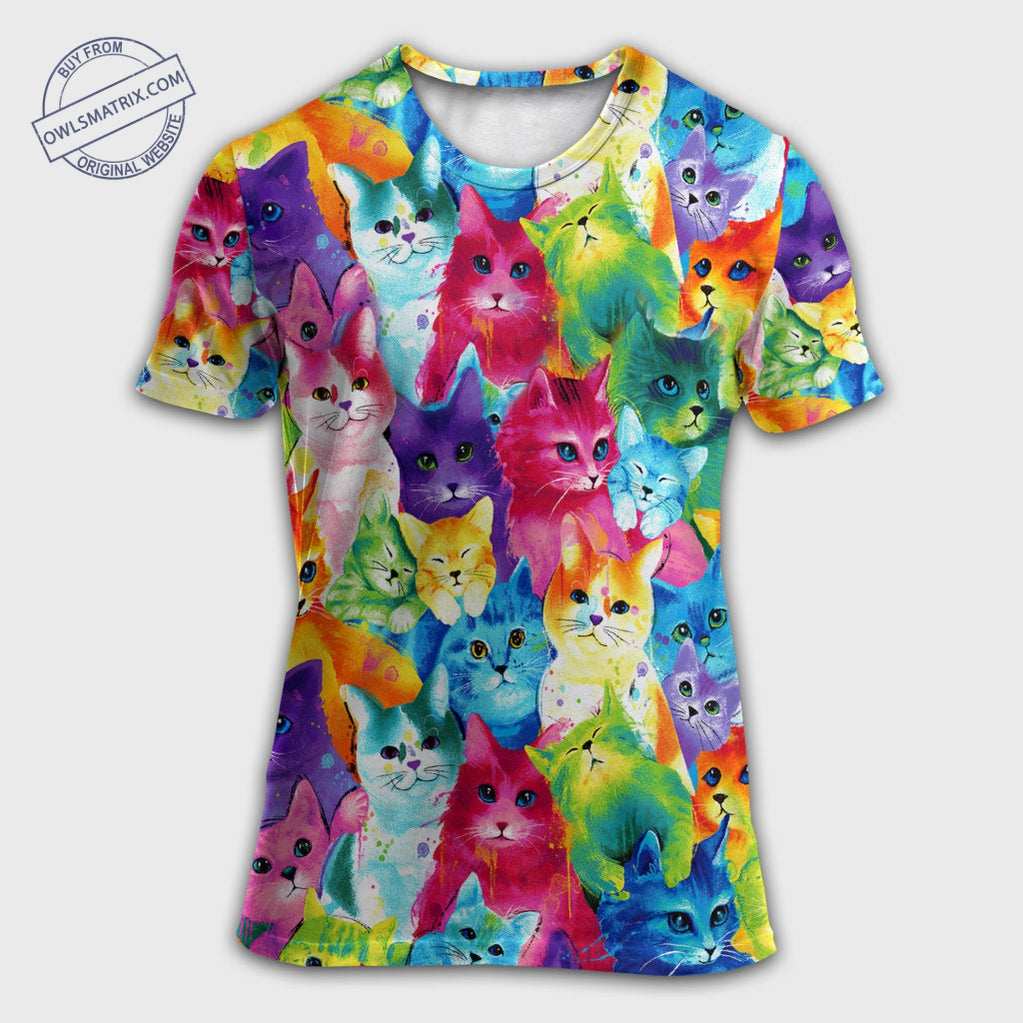 Cat Colorful Little Cute Kitten Happy Life – Round Neck T-Shirt – Tsht02Lin240822