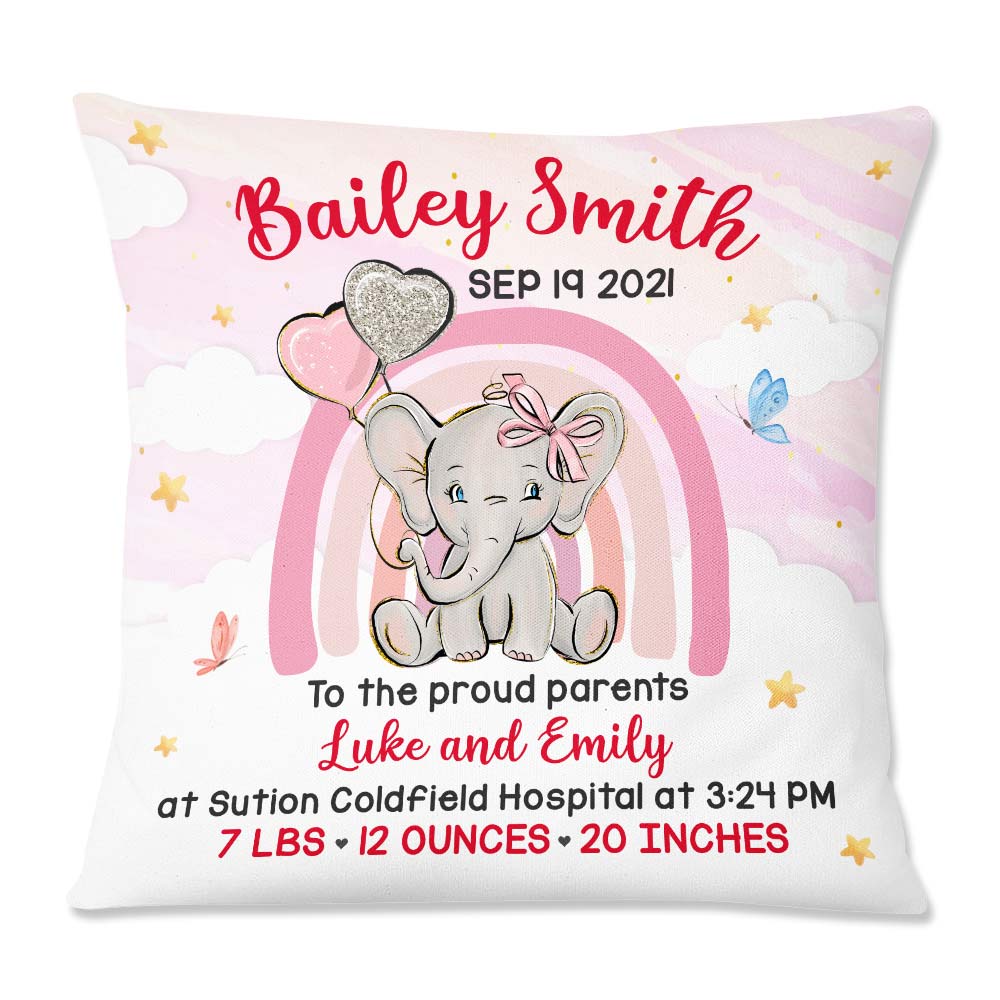 Personalized Elephant Baby Birth Announcement Pillow Db62 87O57