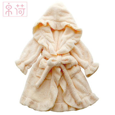 Toddler Baby Boys Girls Flannel Stringy Selvedge Bathrobe Children Sleepwear Hooded Bath Robes Night-robe Pajamas.Kid’s Clothes alx