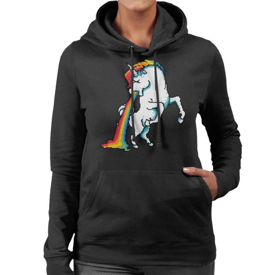 Unicorn Vomiting Rainbow Pixel Art Women’s Hooded Sweatshirt