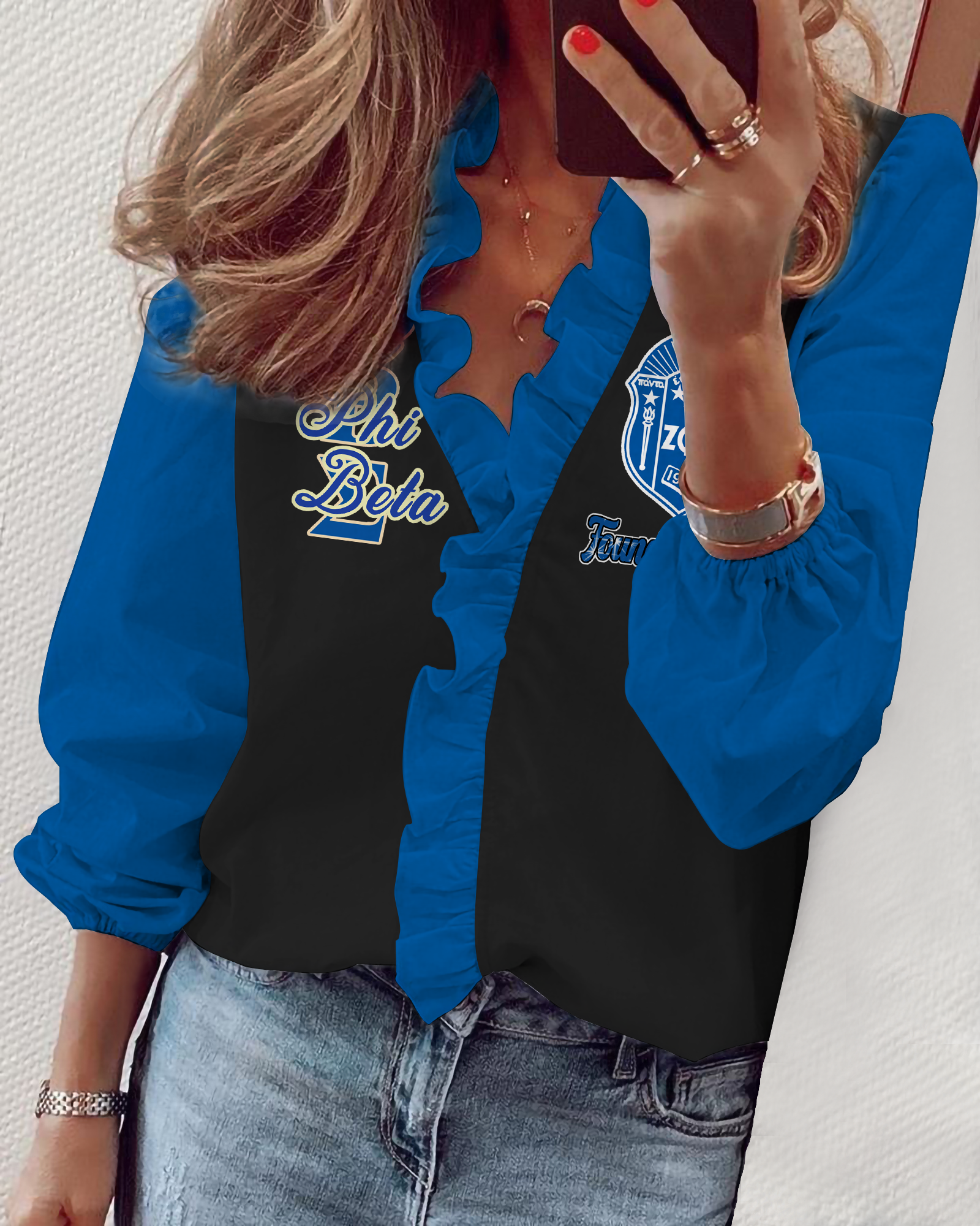 Zeta Phi Beta V-neck long sleeve lace shirt 08