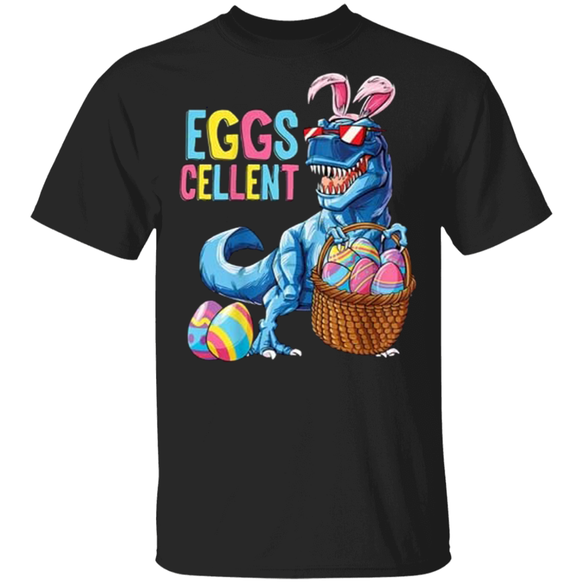 T-rex Bunny Holding Egg Basket Eggcellent Easter Shirt Good Easter Gift For Teenage Boys