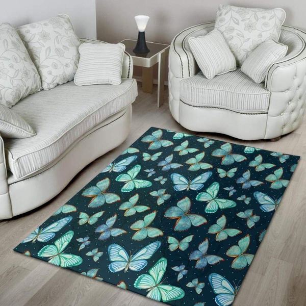 Turquoise Butterfly Print Area Rug