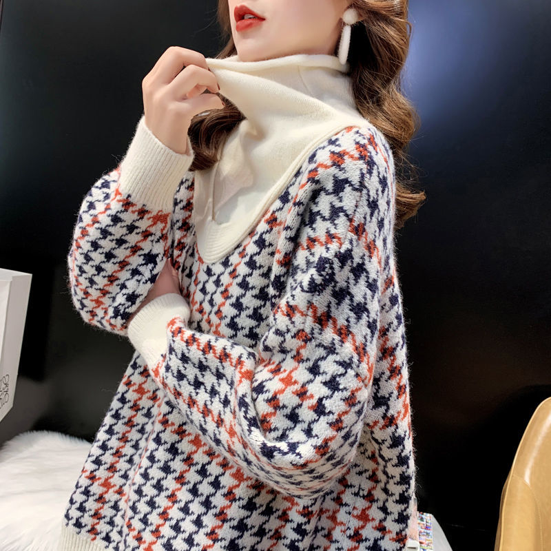 Women Sweaters Pullover Plaid 2022 Autumn Winter Tops Korean Slim Women Pullover Knitted Sweater Jumper Soft Warm Pull Femme alx