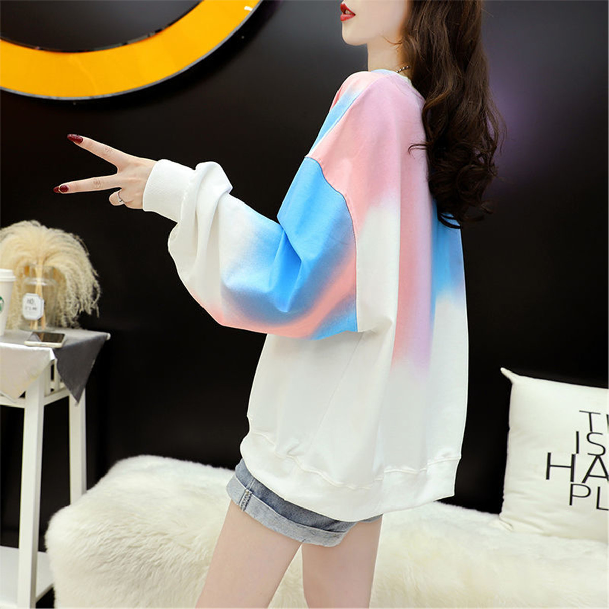 Autumn Thin Tie Dyed Rainbow Print Hoodie Streetwear Hip Hop Femme Spring Harajuku Sweatshirt Korean Oversized Clothes Punk Tops alx