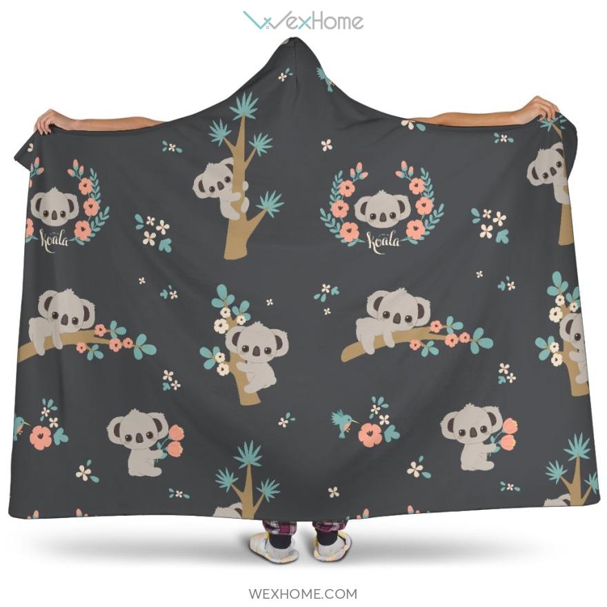 Cute Koala Pattern Hooded Blanket