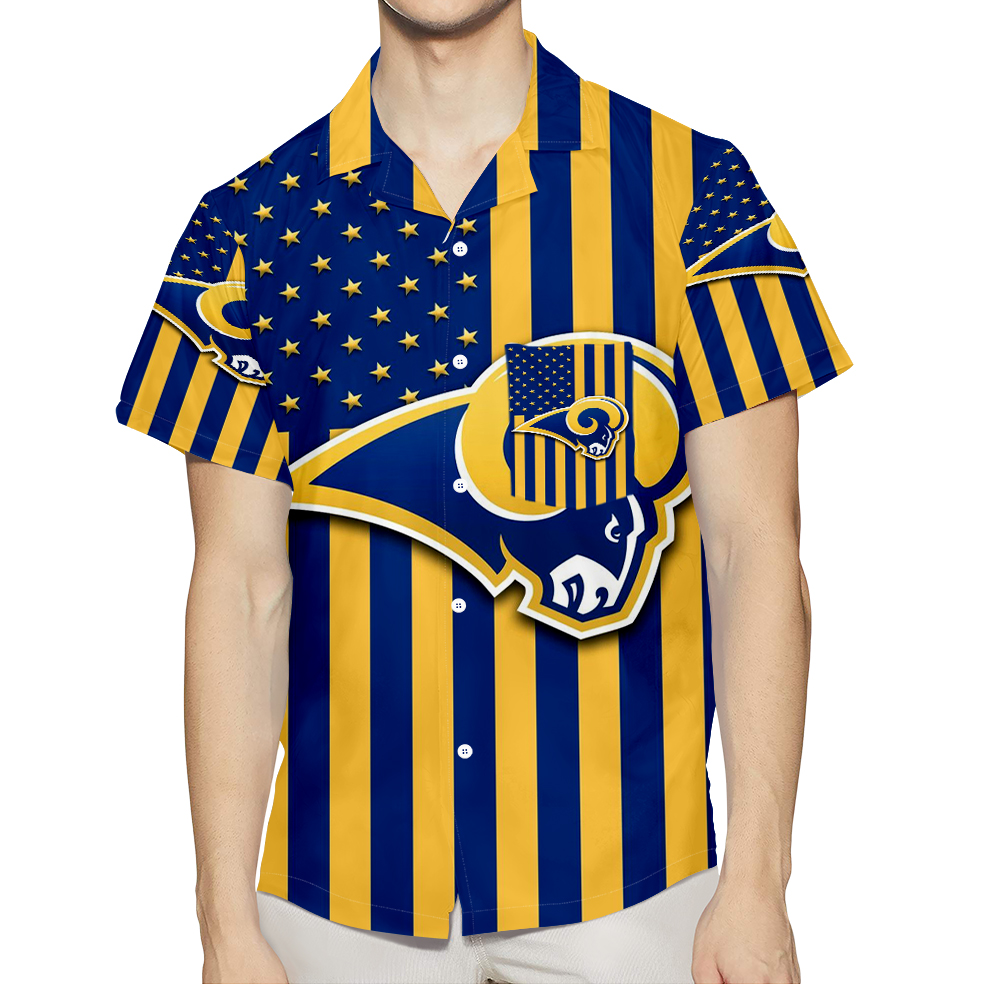 Los Angeles Rams Yellow Blue Flag 3D All Over Print Summer Beach Hawaiian Shirt With Pocket