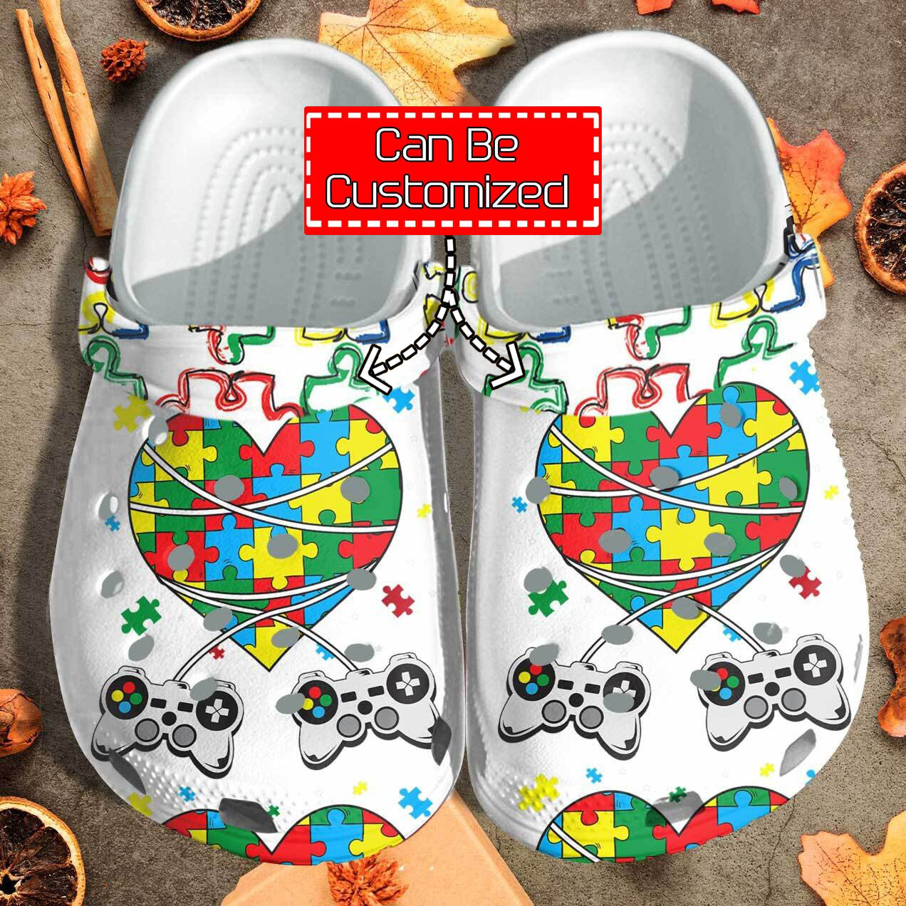 Custom Crocs – Personalized Puzzle Heart Autism Gamer Clog Shoes