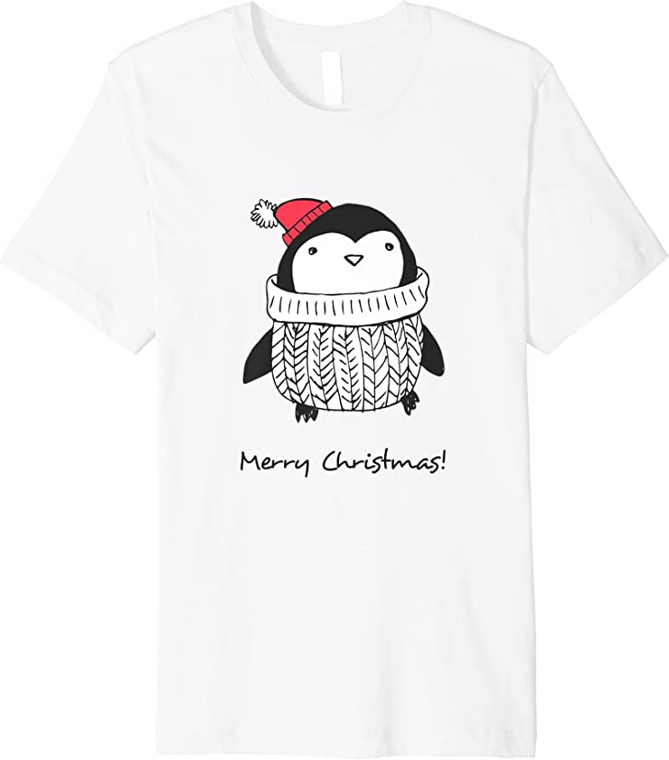 Cute Kids Merry Christmas Penguin Wearing Winter Hat Sweater Premium T-Shirt