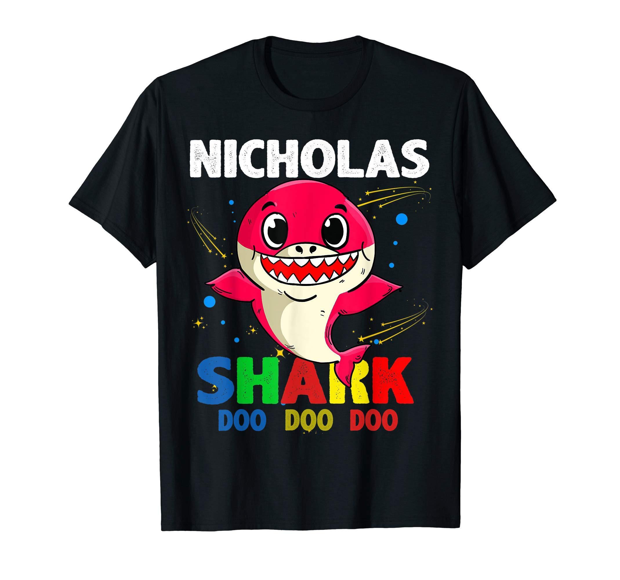 Custom Name Nicholas Shark Doo Doo Doo Shark Funny T Shirt