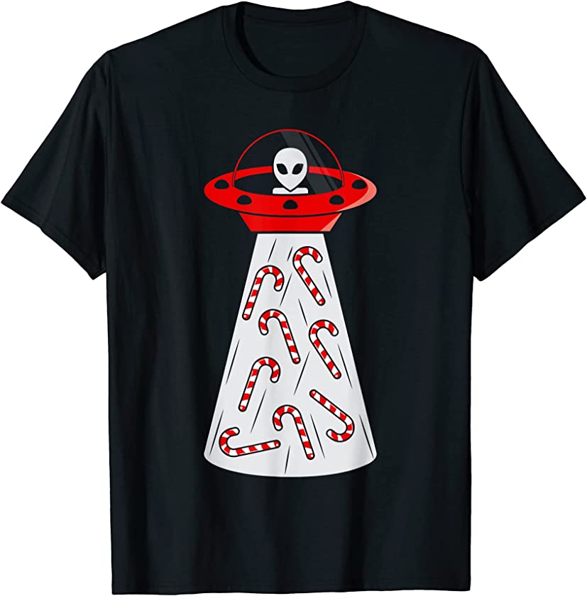 Alien Candy Cane Funny Christmas UFO Candy Cane For Kids T-Shirt