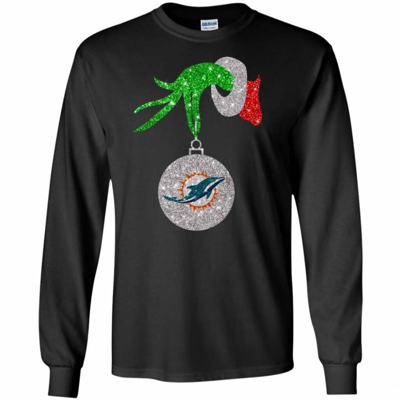 Miami Dolphins Glitter Grinch Monogram Ornament Christmas Gift Long Sleeve Tee