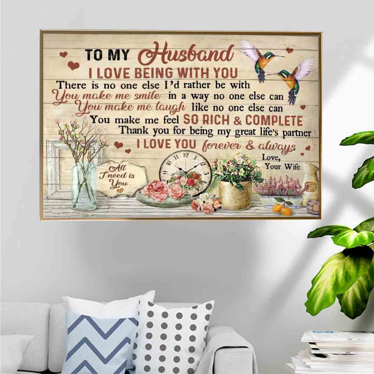 Couple Hummingbird Poster – Thank You For Being My Great Life’S Partner Home Decoration Christmas Gift For Husband