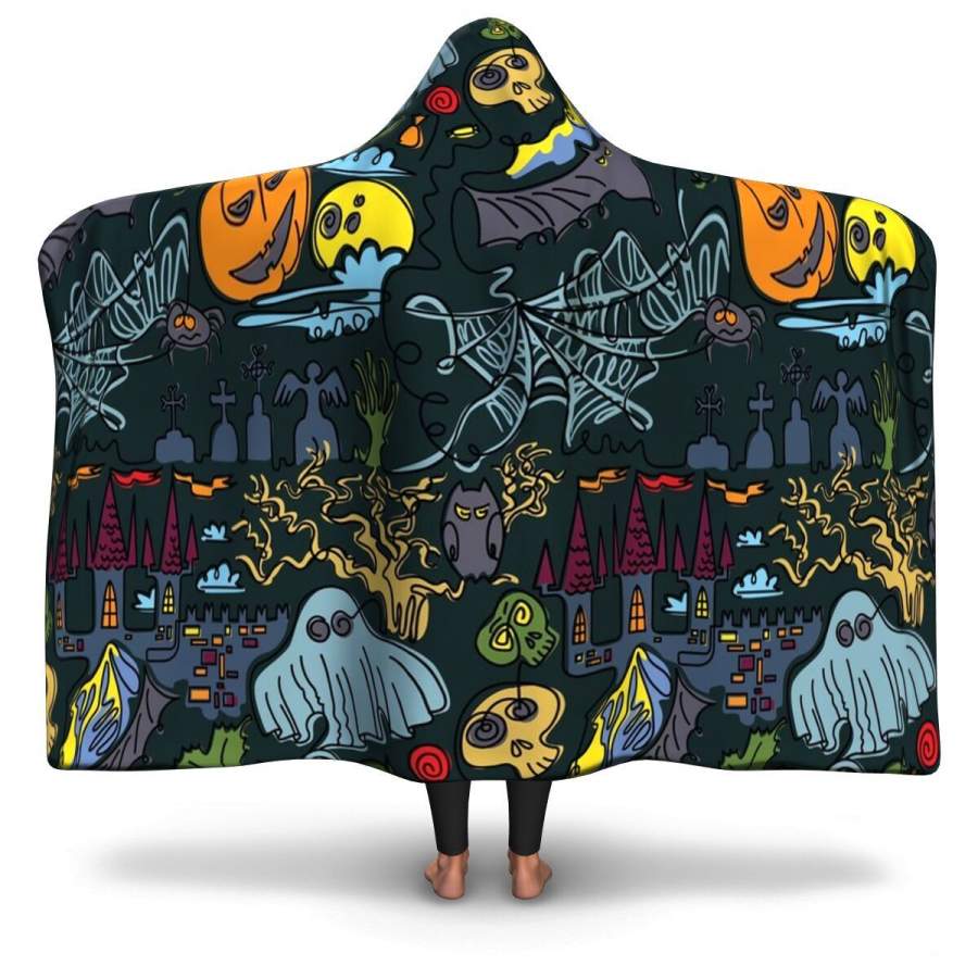 Doole Bats And Pumpkin Halloween Hooded Blanket