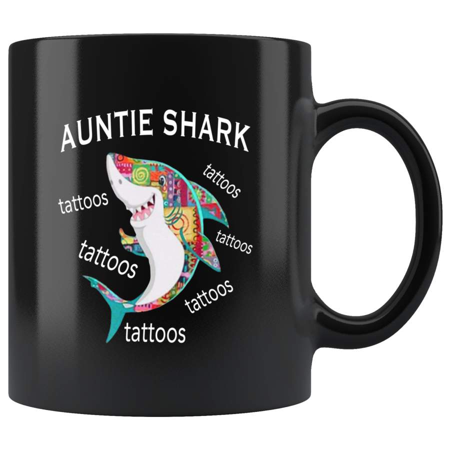 Auntie shark tattoos aunt gift black coffee mug