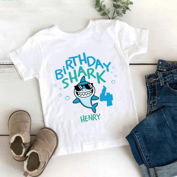 4Th Birthday Shirt, Custom Birthday Shirt, Shark Birthday Shirt, 4 Birthday Shirt, 4 Birthday Shirt, Cute Birthday Shirt Ideas, Baby Shirt