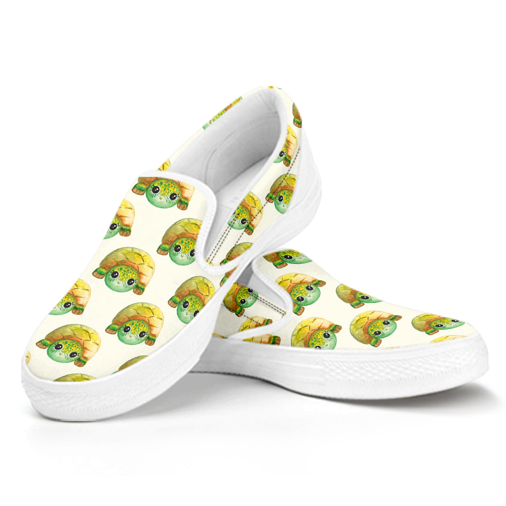 Watercolor Turtle Pattern Print White Slip On Shoes