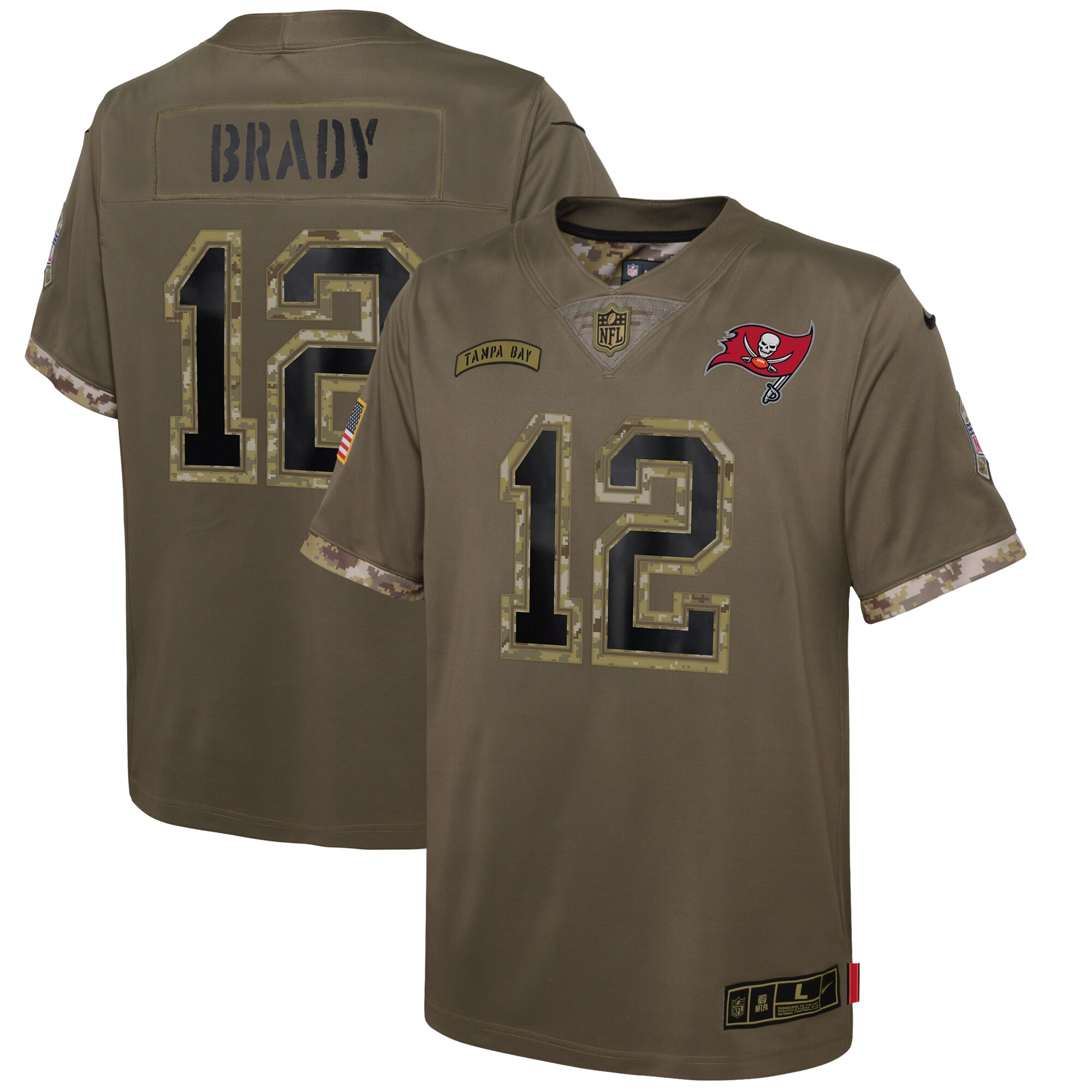 Youth Tampa Bay Buccaneers Tom Brady Olive 2022 Salute To Service Player Limited Jersey