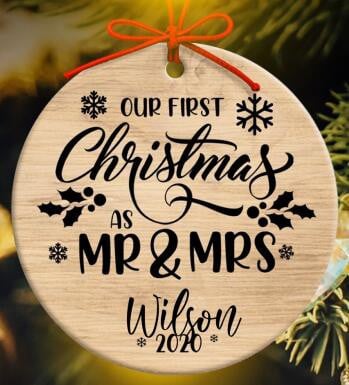 Personalized Christmas Gift For Couple Just Married Ornament