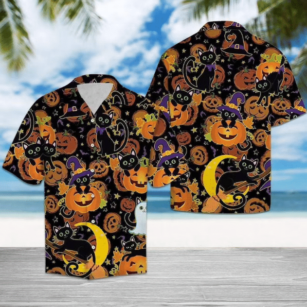 Black Cat Pumpkin Halloween Hawaii Shirt Ha48934