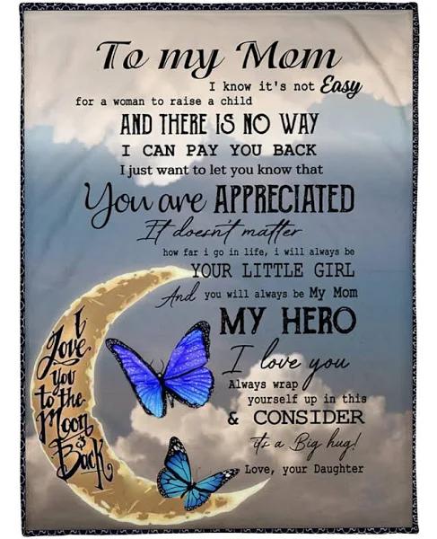 To My Mom You Are Appreciated Blue Butterfly Fleece Blanket Gift For Mom Froom Daughter Home Decor Bedding Couch Sofa Soft And Comfy Cozy