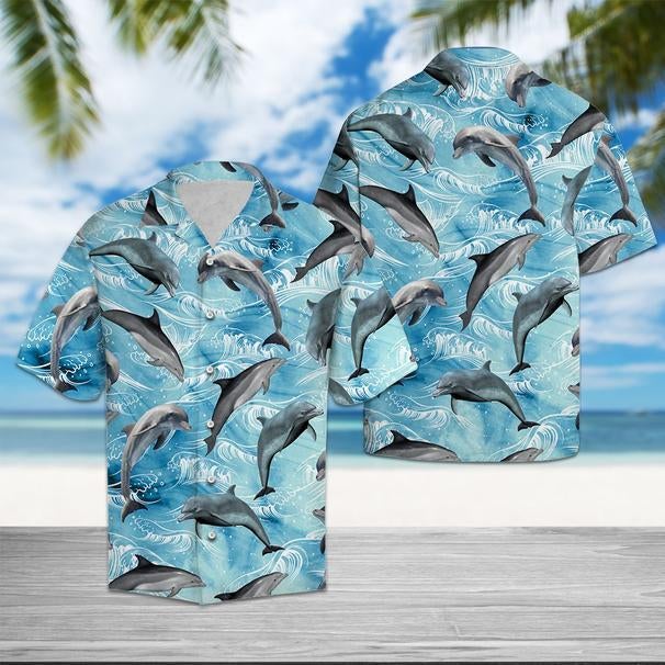 Dolphin Wave Water Aloha Hawaiian Shirts For Men & For Women |   Hw9939