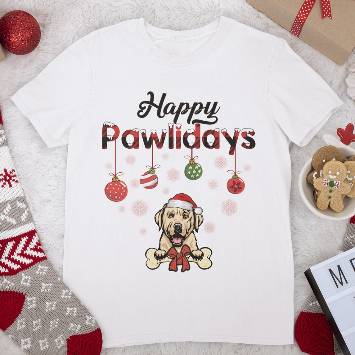 Happy Pawlidays Dog T-Shirt, Personalized Dog Lover Gift, Christmas Gift