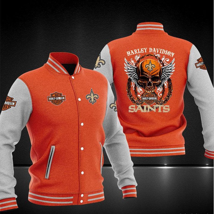 New Orleans Saints Orange Grey Davidson Baseball Jacket