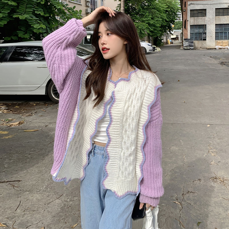 Cardigans Women Autumn Simple Fashion New Patchwork Sweet Clothes Design Knitted Coat Streetwear Elegant Ins Kpop Ulzzang Chic alx