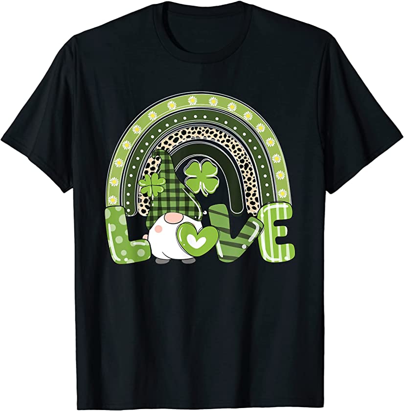 Rainbow Love Gnome Lucky Shamrock Leopard St Patrick’s Day T-Shirt